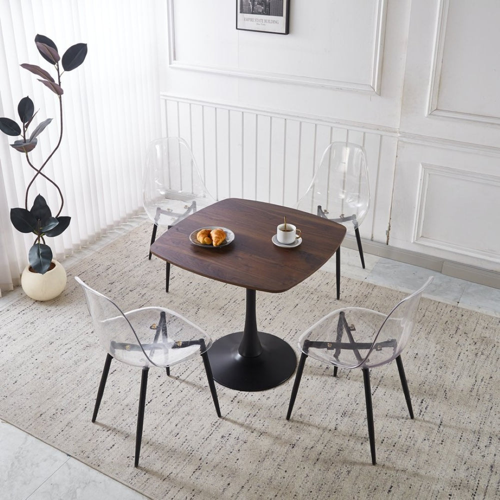 English Elm 1+4,5pieces Mid-century Dining Set Mdf Top Metal Base Seats Six Open Floor Space W3766S00003