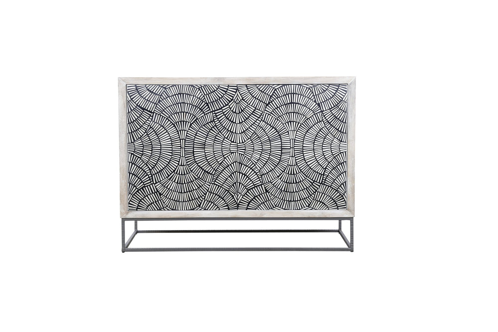 Basset Mirror Magnolia Bar Cabinet - Modern Bohemian Design With Unique Mango Wood And Bone Detailing,  Stylish Storage White Wood,Bone,Metal,Mdf 2535-lr-508