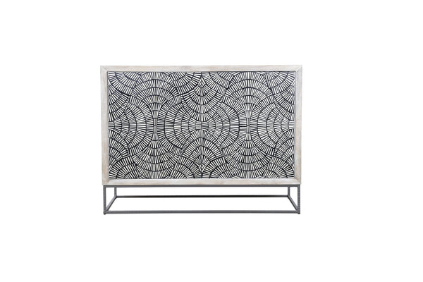 Basset Mirror Magnolia Bar Cabinet - Modern Bohemian Design With Unique Mango Wood And Bone Detailing,  Stylish Storage White Wood,Bone,Metal,Mdf 2535-lr-508