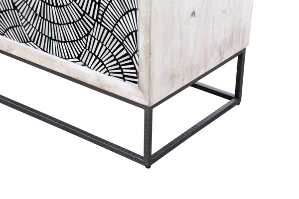 Basset Mirror Magnolia Bar Cabinet - Modern Bohemian Design With Unique Mango Wood And Bone Detailing,  Stylish Storage White Wood,Bone,Metal,Mdf 2535-lr-508