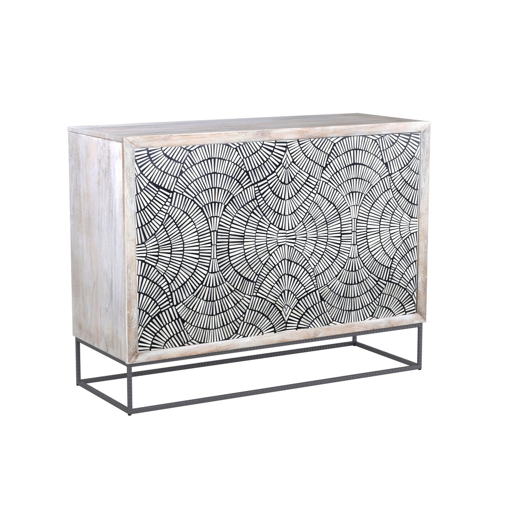 Basset Mirror Magnolia Bar Cabinet - Modern Bohemian Design With Unique Mango Wood And Bone Detailing,  Stylish Storage White Wood,Bone,Metal,Mdf 2535-lr-508