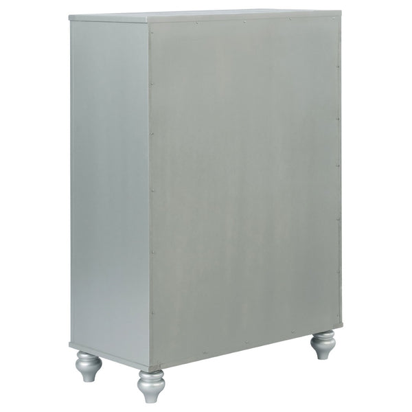 English Elm Arabesque Five Drawer Chest Silver Mirrored Glam Fretwork Crystal Knobs Bedroom B062P441420