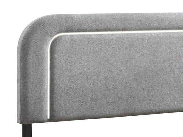 English Elm Wave King Bed Upholstered Fabric Headboard with Led Accents and Wenge Wood Frame B078S00703