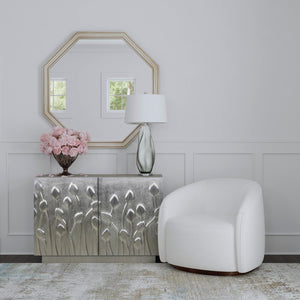 Basset Mirror Petal Modern Bar Cabinet – Elegant Solid Wood Frame With Unique Floral Design & Storage Options Silver Wood,Alluminum 2536-lr-508