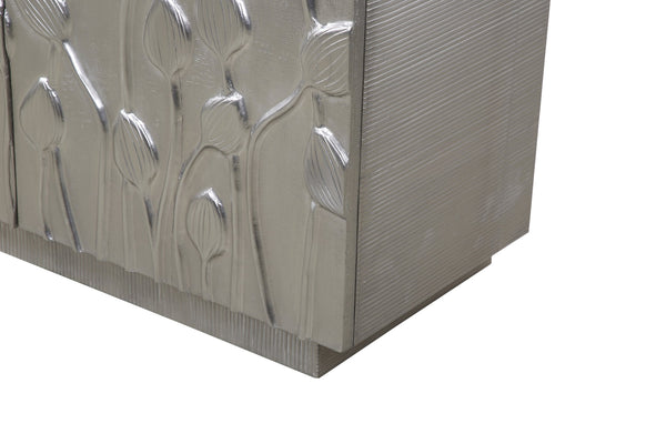 Basset Mirror Petal Modern Bar Cabinet – Elegant Solid Wood Frame With Unique Floral Design & Storage Options Silver Wood,Alluminum 2536-lr-508