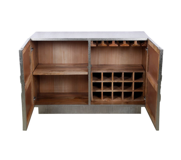 Basset Mirror Petal Modern Bar Cabinet – Elegant Solid Wood Frame With Unique Floral Design & Storage Options Silver Wood,Alluminum 2536-lr-508