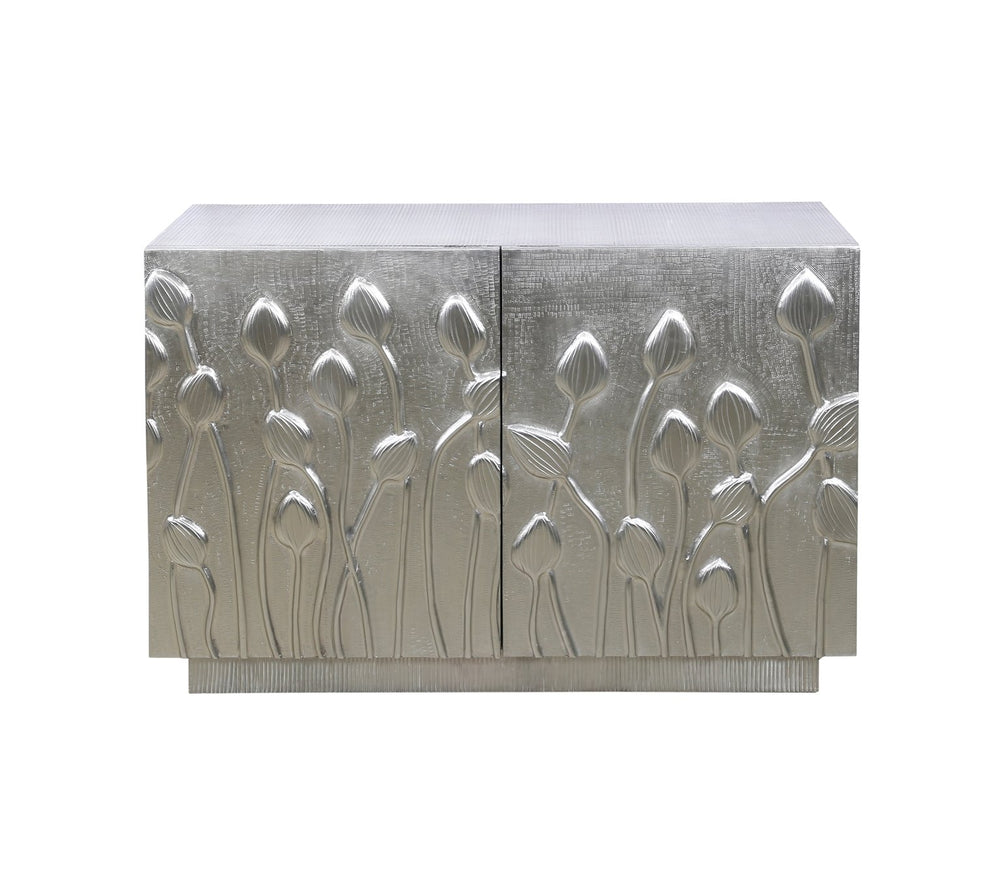 Basset Mirror Petal Modern Bar Cabinet – Elegant Solid Wood Frame With Unique Floral Design & Storage Options Silver Wood,Alluminum 2536-lr-508