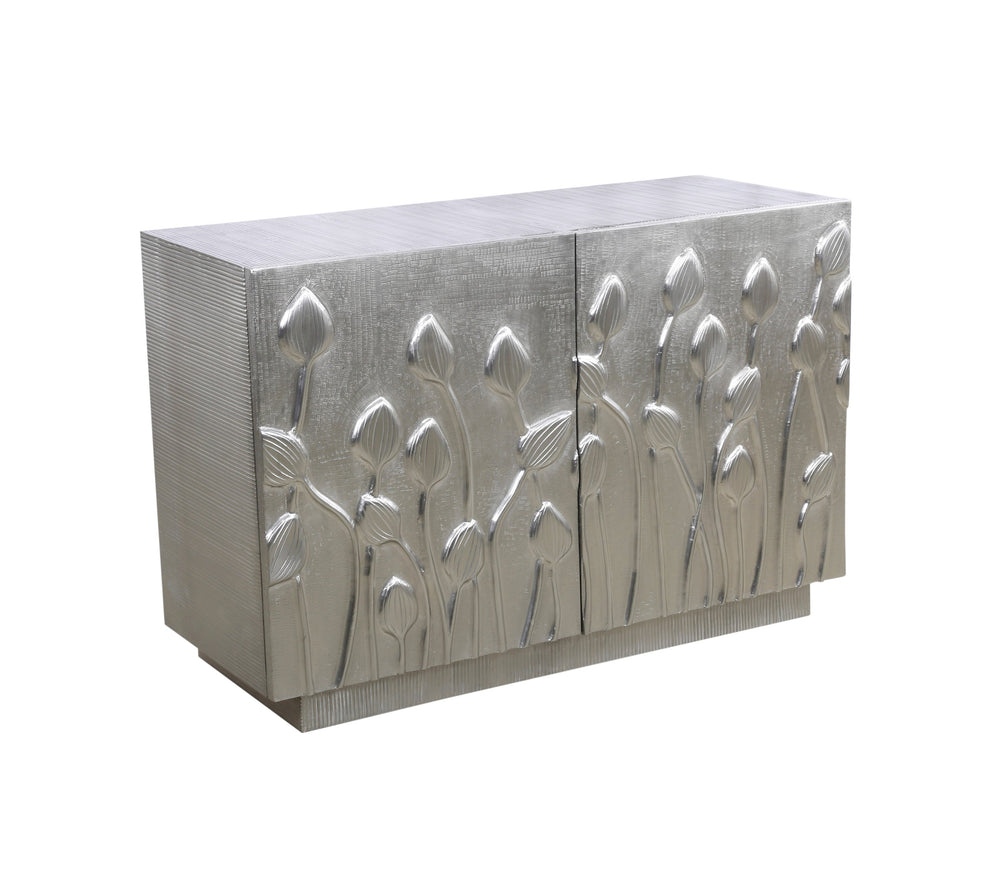 Basset Mirror Petal Modern Bar Cabinet – Elegant Solid Wood Frame With Unique Floral Design & Storage Options Silver Wood,Alluminum 2536-lr-508