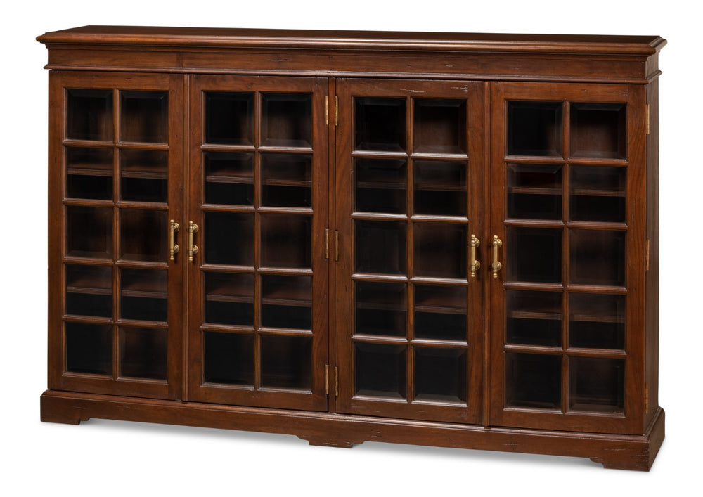 Sarreid Carmel-by-the-sea Bookcase: Elegant Walnut Finish, 4 Adjustable Shelves, Glass & Antique Brass Accents Brown  25364-3