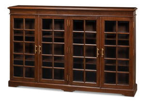 Sarreid Carmel-by-the-sea Bookcase: Elegant Walnut Finish, 4 Adjustable Shelves, Glass & Antique Brass Accents Brown  25364-3