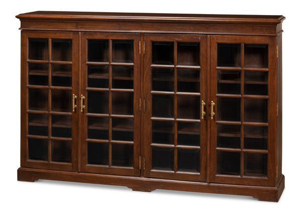 Sarreid Carmel-by-the-sea Bookcase: Elegant Walnut Finish, 4 Adjustable Shelves, Glass & Antique Brass Accents Brown  25364-3