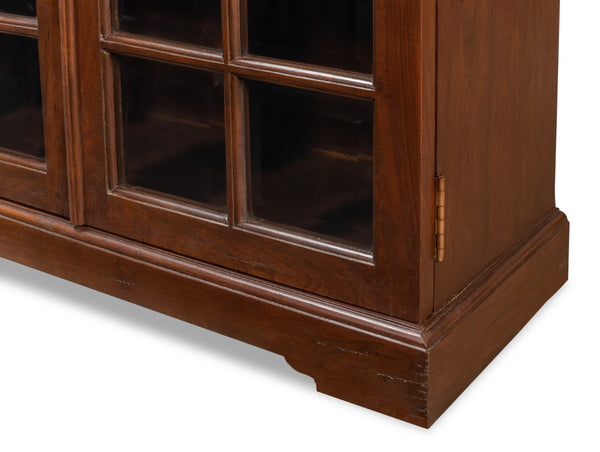 Sarreid Carmel-by-the-sea Bookcase: Elegant Walnut Finish, 4 Adjustable Shelves, Glass & Antique Brass Accents Brown  25364-3