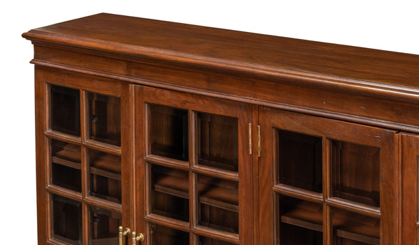 Sarreid Carmel-by-the-sea Bookcase: Elegant Walnut Finish, 4 Adjustable Shelves, Glass & Antique Brass Accents Brown  25364-3