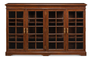 Sarreid Carmel-by-the-sea Bookcase: Elegant Walnut Finish, 4 Adjustable Shelves, Glass & Antique Brass Accents Brown  25364-3