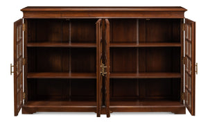 Sarreid Carmel-by-the-sea Bookcase: Elegant Walnut Finish, 4 Adjustable Shelves, Glass & Antique Brass Accents Brown  25364-3
