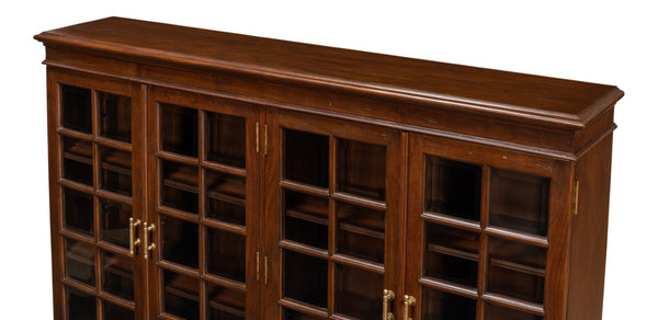 Sarreid Carmel-by-the-sea Bookcase: Elegant Walnut Finish, 4 Adjustable Shelves, Glass & Antique Brass Accents Brown  25364-3