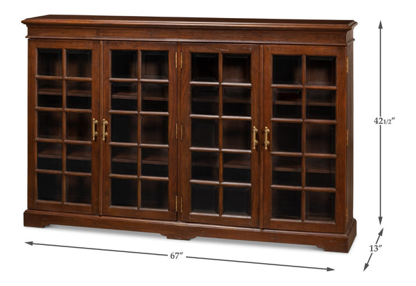 Sarreid Carmel-by-the-sea Bookcase: Elegant Walnut Finish, 4 Adjustable Shelves, Glass & Antique Brass Accents Brown  25364-3