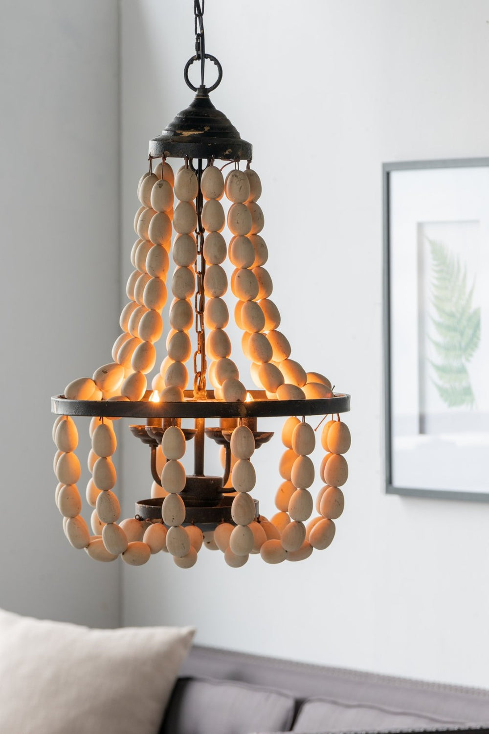 English Elm D18.9x33.1" Beaded Wood Iron 4-light Chandelier Bohemian Foyer Dining Statement Fixture W2078P411232