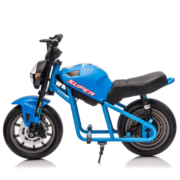 English Elm 24v300w Kids Electric Muscle Motorcycle with Dual Suspension Wide Eva Tires and Twist Throttle Blue W1578P382506
