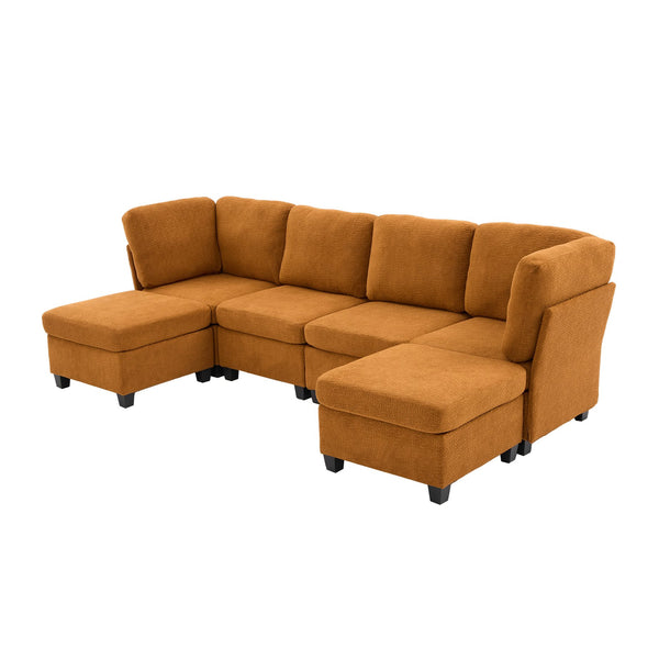 English Elm UNITED Modular 6-Seat Sectional Sofa with Removable Ottoman, Storage Compartments, Convertible Comfort Orange W1568S00246