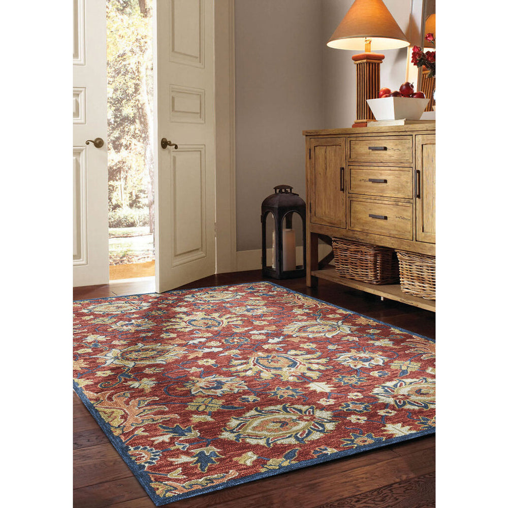 Capel Rugs Avanti-keshan Eclectic Wool Area Rug With Vibrant Mosaic Design And Hand-worked Accents Red Navy, Terra,Cotta 100% Wool 2538rs07091000575