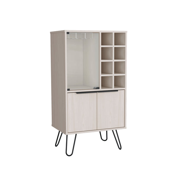 English Elm Aster Narrow 23" Double Door Bar Cabinet with 8-Bottle Wine Rack, 9 Stemware Slots, White Washed B070P234322