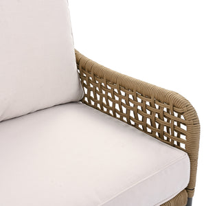 English Elm K&K 6-Piece Rope Patio L-Shaped Sectional Set with Acacia Wood Ice Box Table and Deep Cushions Beige+Brown N707S000014Z