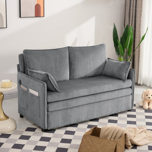 English Elm 55"convertible Corduroy Sofa Bed with Usb Port and Side Pockets for Small Apartments Grey W3373P405041