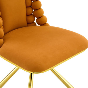 English Elm Set of 2 Sculptural Bubble Back Velvet Dining Chairs with Electroplated Metal Legs Gold,Orange W1512P491583