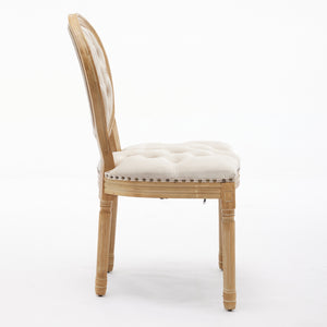 English Elm French Solid Wood Dining Chair with Velvet Upholstery, Nailhead Trim, High-Density Foam & Springs Beige W1143P195870