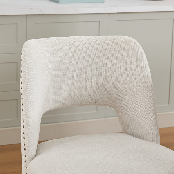 English Elm Wooden Modern Fabric Dining Chairs Set of 2 with Hollow-Out Back, Copper Nail Detail, Curved Legs Beige W1143P372912