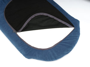 English Elm Scandinavian Mid-century Pet Sofa with Walnut Bentwood Back and Navy Velvet Cushion Dark Blue W794125941