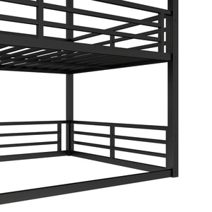 English Elm Full Triple Bunk Bed - Heavy-Duty Metal Frame With Safety Guardrails, Space-Saving Design, Black W1580S00144