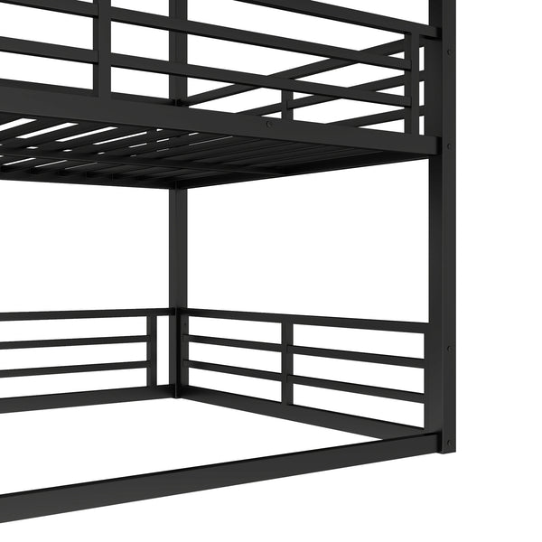 English Elm Full Triple Bunk Bed - Heavy-Duty Metal Frame With Safety Guardrails, Space-Saving Design, Black W1580S00144