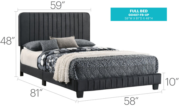 English Elm Sleek Lodi Full Bed with Channel Tufted Velvet Upholstery, Wooden Legs and Sturdy Slats for Modern Bedrooms Black 27 L x 60 W x 5 H B078107882