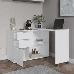 English Elm Lamont Rolling White Desk with Storage Drawers Shelves and Cabinet for Home Office B097S00245