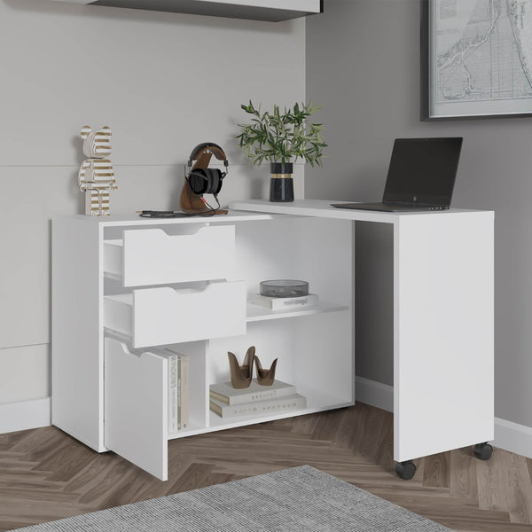 English Elm Lamont Rolling White Desk with Storage Drawers Shelves and Cabinet for Home Office B097S00245