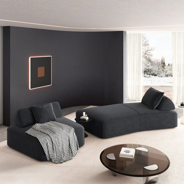English Elm 139" Modern Oversized Modular Sectional Sofa Set - Fluffy Chenille Upholstery, Deep Seats, Removable Backrests, Plush Pillows, No Assembly Required DARK GREY W3219S00002