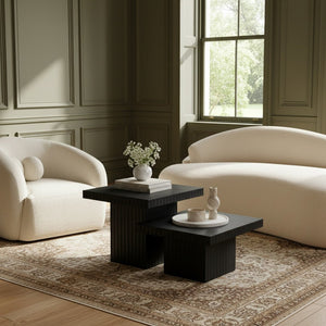 Meridian Furniture Spencer Modular Two Piece Oak Veneer Coffee Table with Fluted Base for Living Rooms 253Black-CT-2B