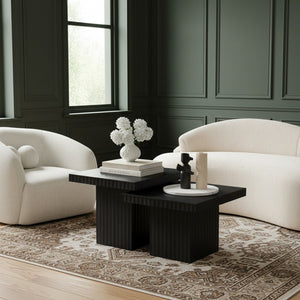 Meridian Furniture Spencer Modular Two-piece Coffee Table with Fluted Oak Veneer in Bold Black Finish 253Black-CT-2C