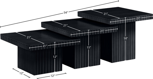 Meridian Furniture Spencer Modular Three Piece Coffee Table Fluted Base Black Oak Veneer Living Room 253Black-CT-3A