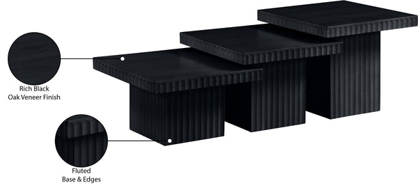 Meridian Furniture Spencer Modular Three Piece Coffee Table Fluted Base Black Oak Veneer Living Room 253Black-CT-3A