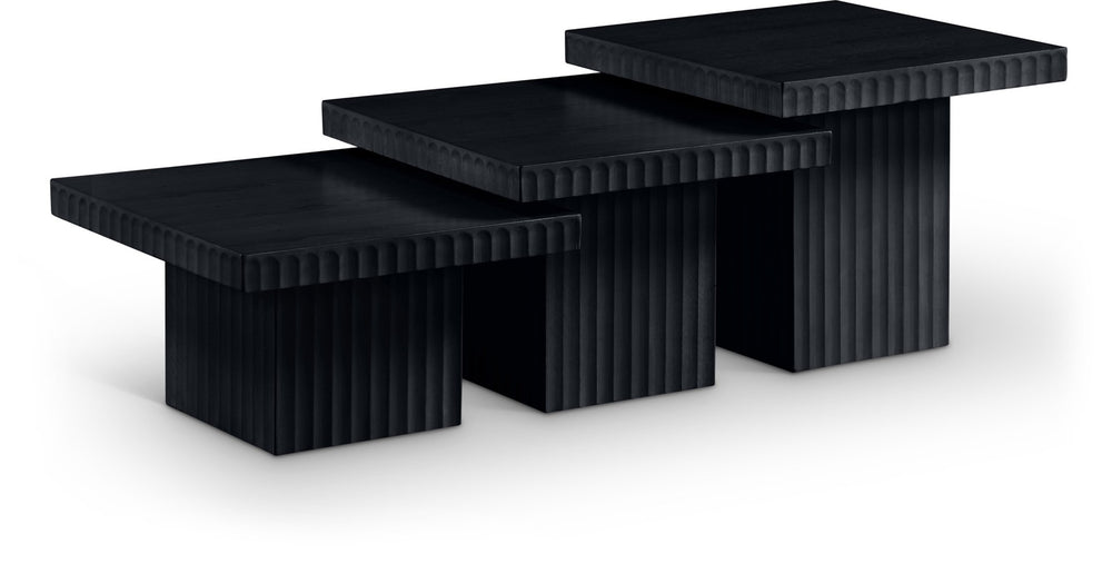 Meridian Furniture Spencer Modular Three Piece Coffee Table Fluted Base Black Oak Veneer Living Room 253Black-CT-3A