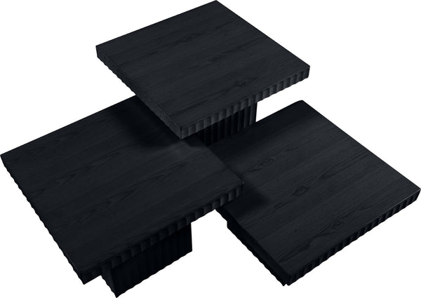 Meridian Furniture Spencer Modular Three Piece Coffee Table Fluted Base Black Oak Veneer Living Room 253Black-CT-3A