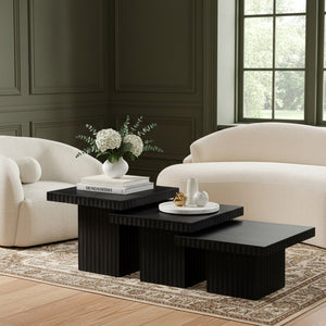 Meridian Furniture Spencer Modular Three Piece Coffee Table Fluted Base Black Oak Veneer Living Room 253Black-CT-3A