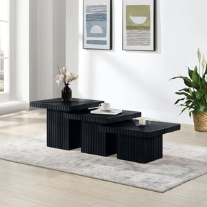 Meridian Furniture Spencer Modular Three Piece Coffee Table Fluted Base Black Oak Veneer Living Room 253Black-CT-3A