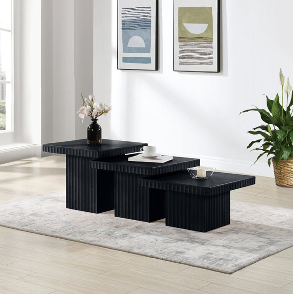 Meridian Furniture Spencer Modular Three Piece Coffee Table Fluted Base Black Oak Veneer Living Room 253Black-CT-3A