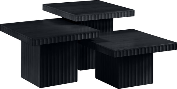 Meridian Furniture Spencer Modular Three Piece Coffee Table Fluted Base Black Oak Veneer Living Room 253Black-CT-3A