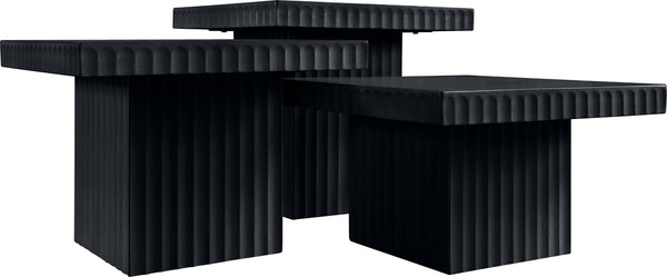 Meridian Furniture Spencer Modular Three Piece Coffee Table Fluted Base Black Oak Veneer Living Room 253Black-CT-3A