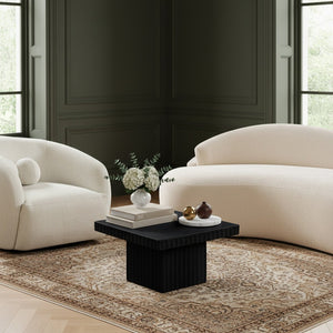 Meridian Furniture Spencer Fluted Oak Veneer Square Coffee Table with Sculptural Black Finish for Living Rooms 253Black-CT12